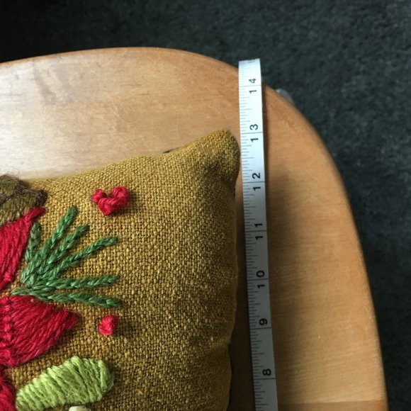 Vintage Finished Crewel Embroidery Repurposed Floral Rectangular Accent Pillow - Picture 16 of 16